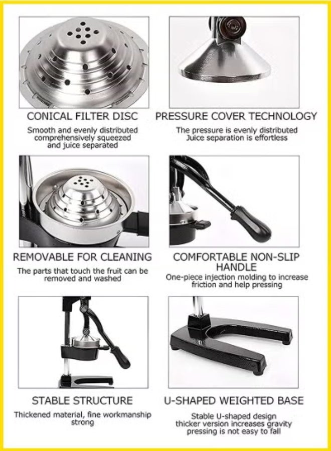 سماء إس تي كيه عصارة حمضيات يدوية معدنية احترافية - عصارة ليمون، ليمون حامض، برتقال، ورمان شديدة التحمل للاستخدام التجاري والمنزلي - Image 5