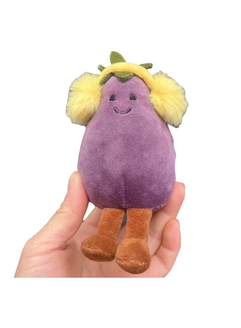 15cm Yellow Headphones Eggplant Plush Pendant Keychain Cute Fruit Plush Doll Schoolbag Accessories Toy Keychain Boy Girl Gift  - Image 1