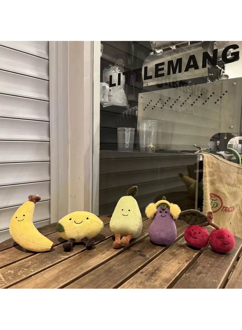 15cm Yellow Headphones Eggplant Plush Pendant Keychain Cute Fruit Plush Doll Schoolbag Accessories Toy Keychain Boy Girl Gift  - Image 3