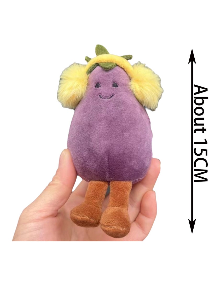 15cm Yellow Headphones Eggplant Plush Pendant Keychain Cute Fruit Plush Doll Schoolbag Accessories Toy Keychain Boy Girl Gift  - Image 2