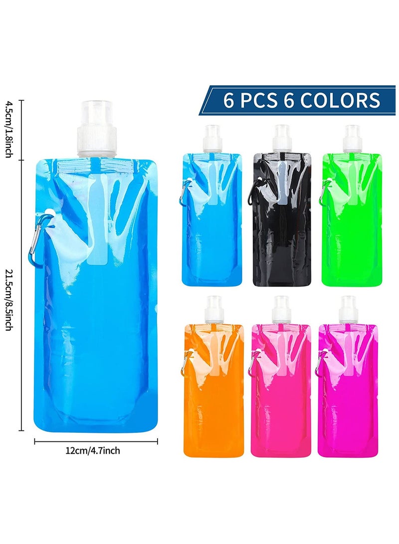 Suntown Foldable Sports Bottle,6 Pcs Colorful Reusable Drink Pouches Bags,480ml Collapsible Water Bottles for Outdoor Sports,Biking,Hiking,Travel - Image 2