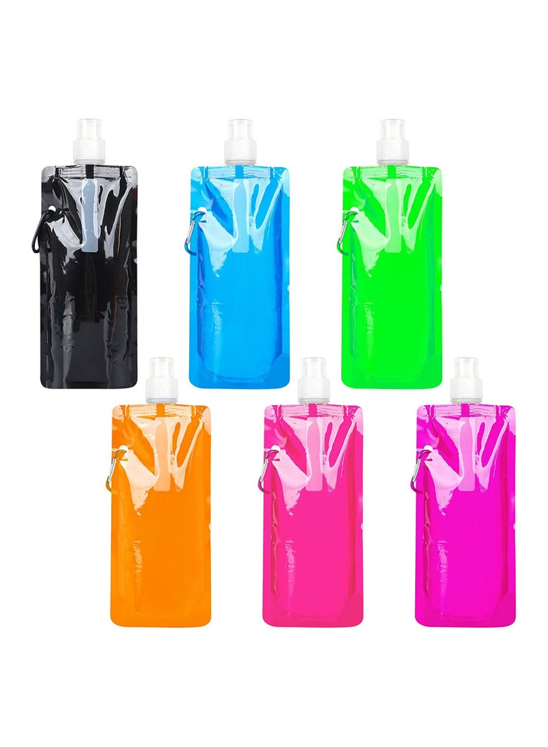Suntown Foldable Sports Bottle,6 Pcs Colorful Reusable Drink Pouches Bags,480ml Collapsible Water Bottles for Outdoor Sports,Biking,Hiking,Travel - Image 1