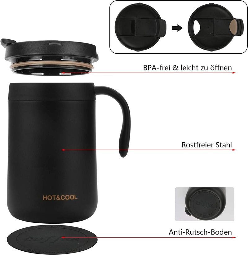Mockery Stainless Steel 500ml Coffee Cup, Thermal Mug, Vacuum Insulated, Tea Cup, Cup with Handle and Lid for Office Desk Work (Red) - Image 4