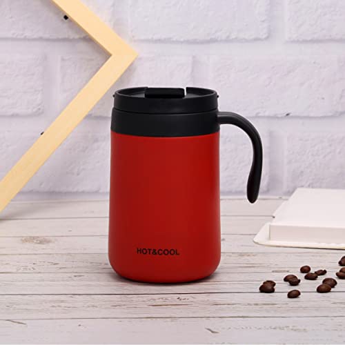 Mockery Stainless Steel 500ml Coffee Cup, Thermal Mug, Vacuum Insulated, Tea Cup, Cup with Handle and Lid for Office Desk Work (Red) - Image 2