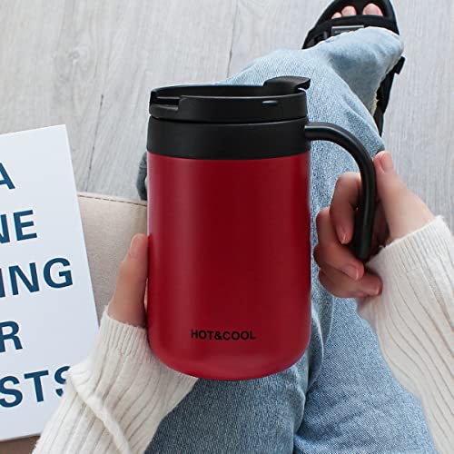 Mockery Stainless Steel 500ml Coffee Cup, Thermal Mug, Vacuum Insulated, Tea Cup, Cup with Handle and Lid for Office Desk Work (Red) - Image 3