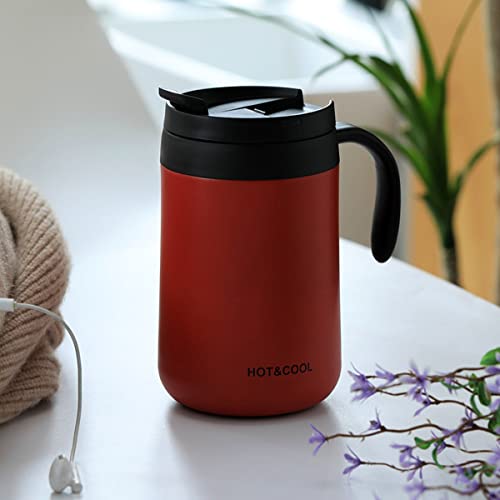 Mockery Stainless Steel 500ml Coffee Cup, Thermal Mug, Vacuum Insulated, Tea Cup, Cup with Handle and Lid for Office Desk Work (Red) - Image 1