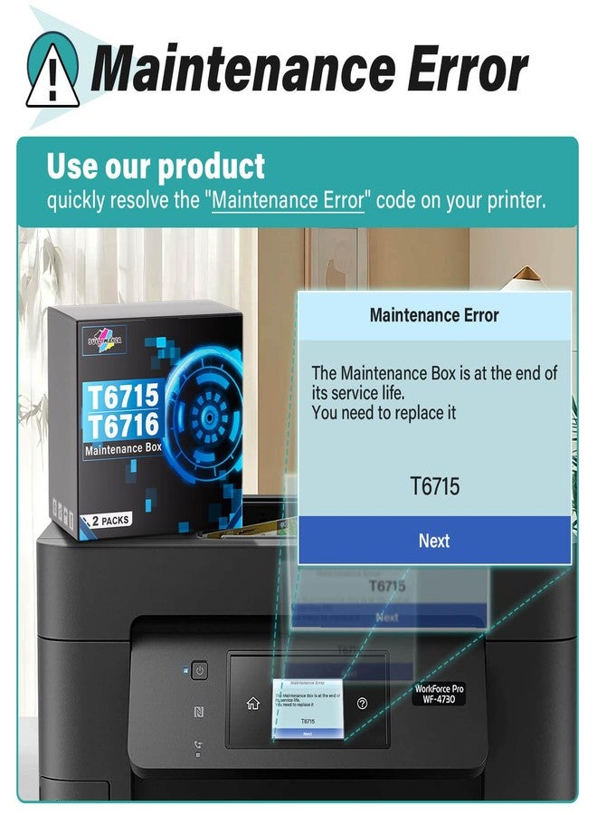 SUBLIMAKER T6715 T6176 Ink Maintenance Box Replacement for Epson Workforce Pro WF-4730 WF-4740 WF-4720 WF-4734 WF-4830 WF-4820 WF-3820 EC-4020 EC-4030 EC-4040 WF-4833 WF-C5210 WF-C5710 Printers (2 Packs) - Image 2
