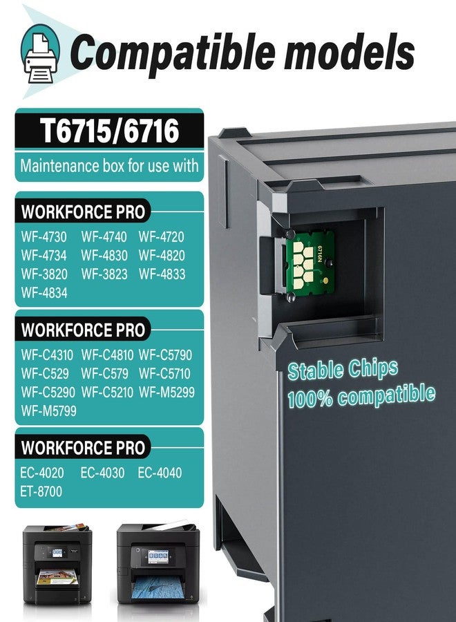 SUBLIMAKER T6715 T6176 Ink Maintenance Box Replacement for Epson Workforce Pro WF-4730 WF-4740 WF-4720 WF-4734 WF-4830 WF-4820 WF-3820 EC-4020 EC-4030 EC-4040 WF-4833 WF-C5210 WF-C5710 Printers (2 Packs) - Image 3