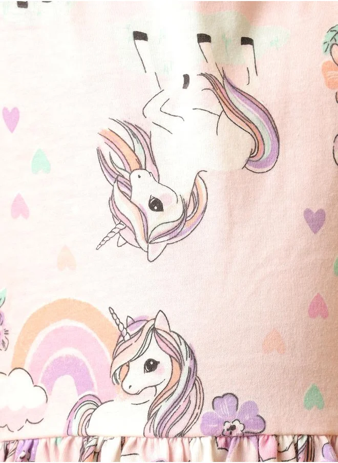 Anthrilo Unicorn Print Ruffled Sleeve Dress by Styli