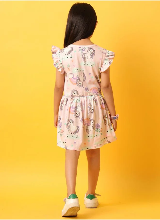 Anthrilo Unicorn Print Ruffled Sleeve Dress by Styli