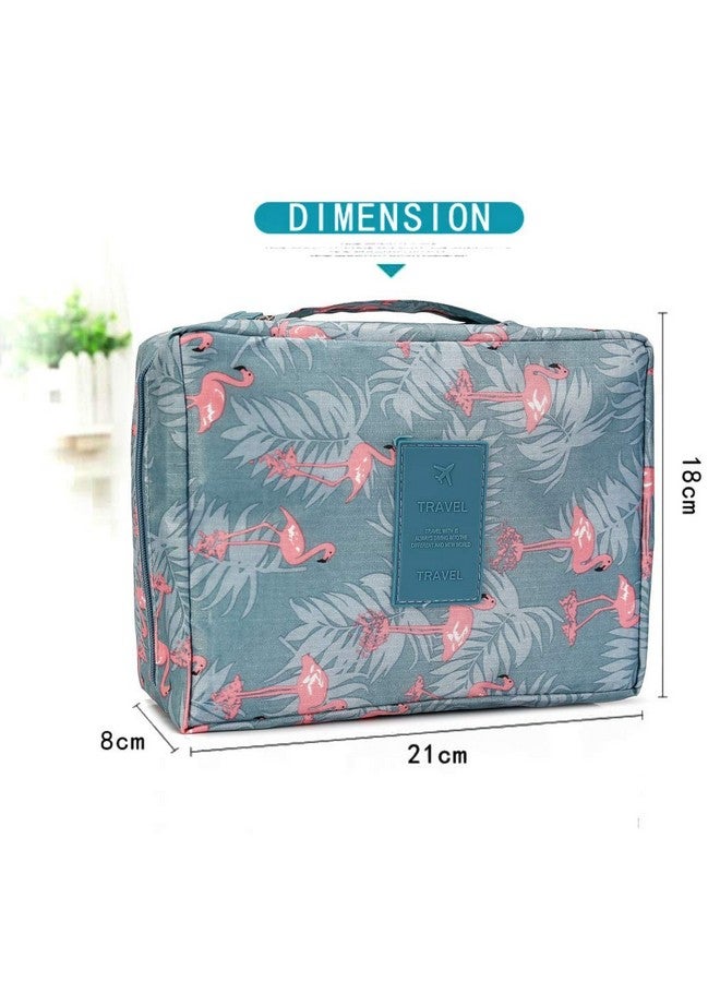 SKYFUN (LABEL) Nylon Foldable Makeup Cosmetic Toiletry Storage Purpose Travelling Accessories Bag Kit with Mini Pouch for Men Women-Blue Flamingo Design - Image 2