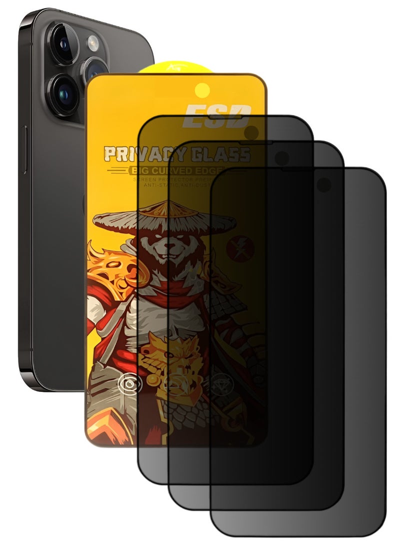 ESD 3 Pieces Tempered Dustproof Privacy Glass Screen Protector Compatible For iPhone 14 Pro - Image 1