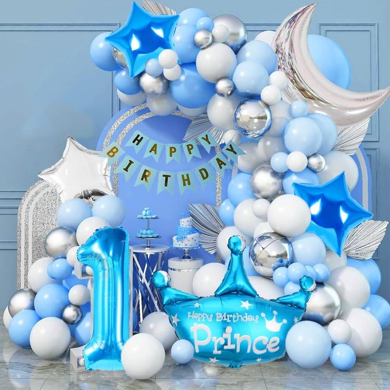 Pop The Party 1st Birthday Prince Theme Decoration Kit - 40 Pcs For Kids, Happy Birthday Party Crown Foil Balloon Combo - Image 5