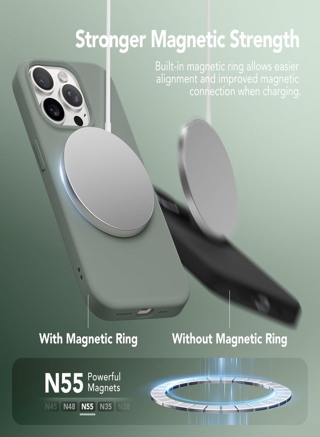 غونيز جراب GONEZ لهاتف iPhone 14 Pro، متوافق مع MagSafe، مع واقي شاشة + واقي عدسة الكاميرا، بطانة ناعمة من الألياف الدقيقة مقاومة للخدش، غطاء هاتف من السيليكون السائل المقاوم للصدمات، لون أخضر كالكي - Image 4