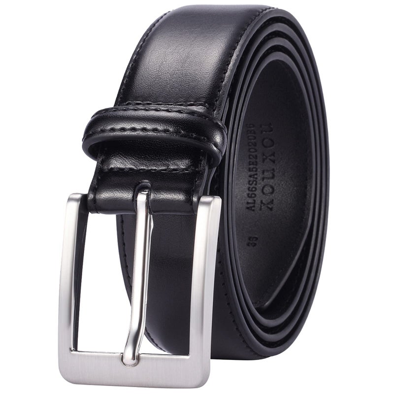 XOUXOU Men's Casual Leather Jeans Belts Classic Work Business Dress Belt with Prong Buckle for Men (Black (S101), 50 (Waist 48)) - Image 1