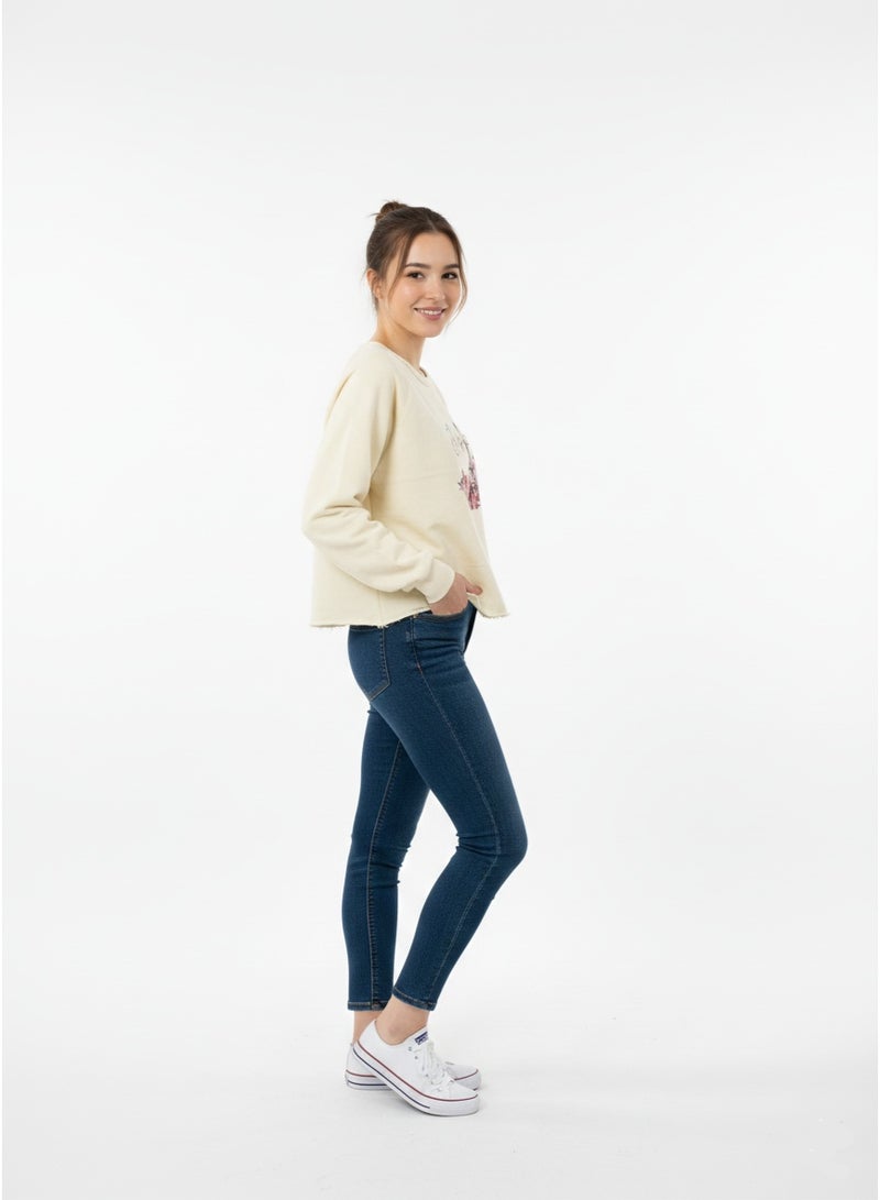 U.S Apparel Women’s Graphic Cropped Sweatshirt – Soft Cotton Blend Paris Print in Light Yellow - Image 4