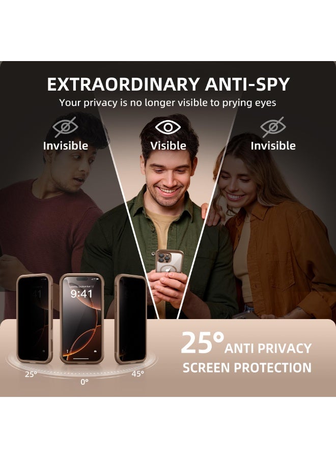 بيرفي جراب مغناطيسي لهاتف iPhone 16 Pro، متوافق مع MagSafe، واقي شاشة مدمج للخصوصية وحماية مطورة للكاميرا، جراب هاتف كامل الجسم مضاد للتجسس ومقاوم للصدمات لهاتف iPhone 16 Pro مقاس 6.3 بوصة، بني صحراوي - Image 2