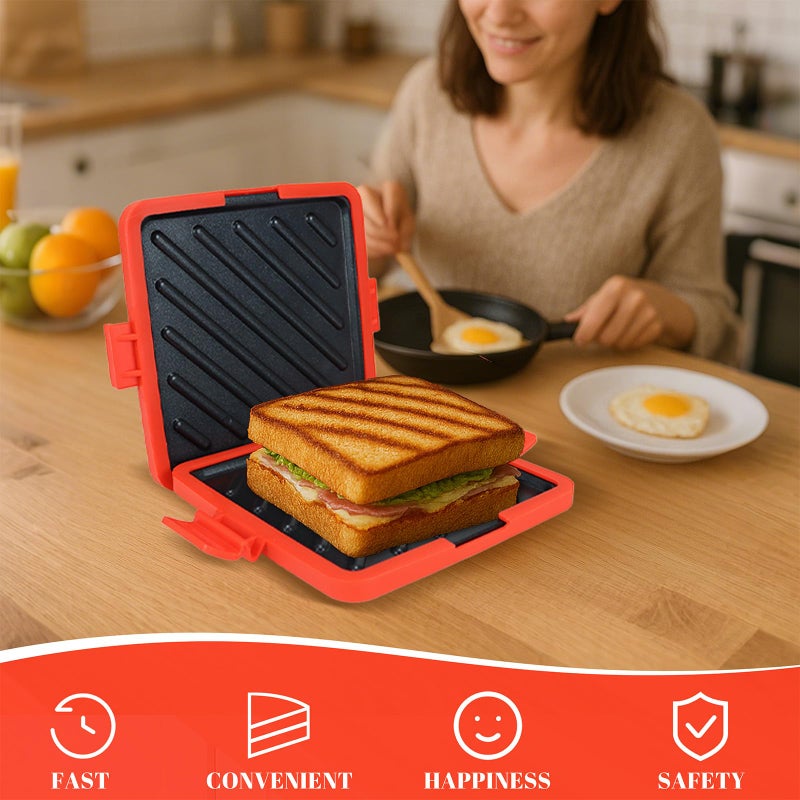 KDSPAROS Microwave Sandwich Maker - Microwave Toastie Sandwich Makerï¼Œ3-in-1 Toastie Panini Press with Dishwasher Safe Design No Electricity Needed Fast Cooking for Travel Friendly/Office/Home(Red) - Image 2