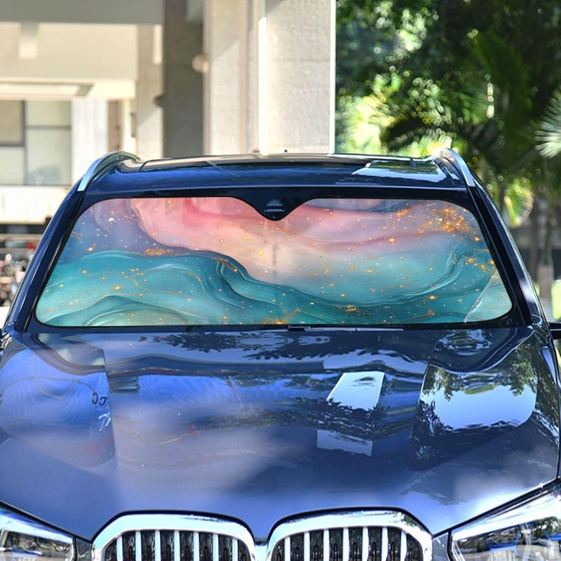 KLL Sun Visor for car Windshield, Foldable Heat Shield automaticas para Autos 55x27.6 Inch, Hot Pink Turquoise Green - Image 4