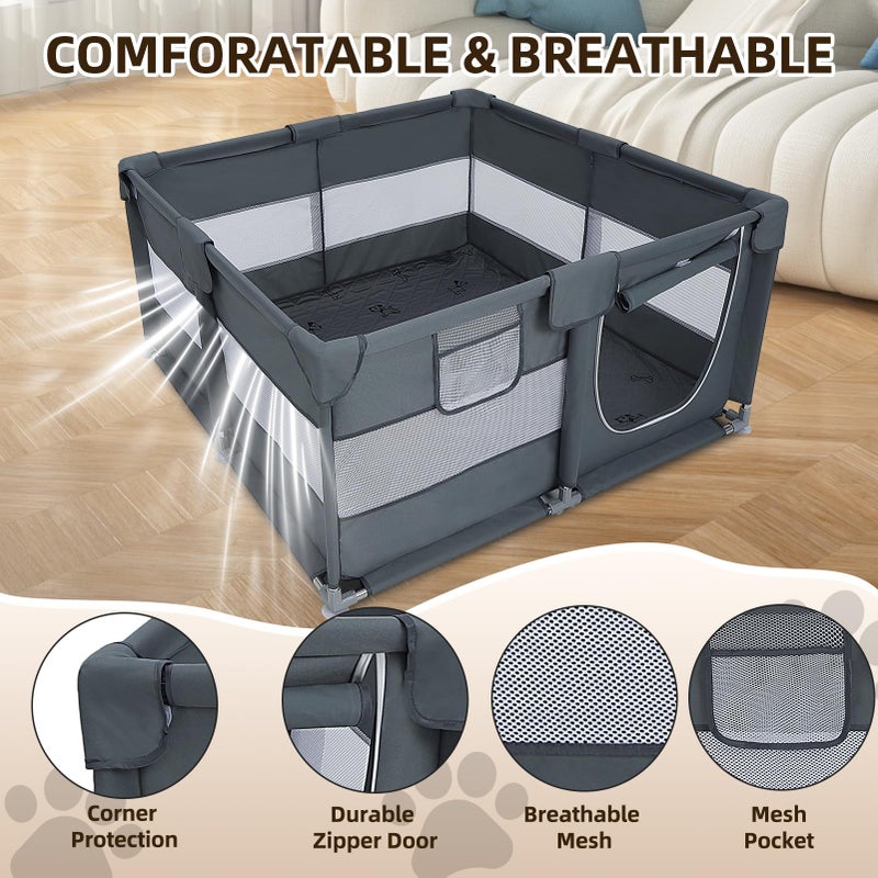 HOMIMP Dog Playpen Oxford Fabric Dog Fence with Washable Pee Pads,50 x 50 x 26 Inches,Steel Pipe,Breathable Mesh, Zipper Gate, Portable Indoor Outdoor Pet Fence Cage for Whelping,Dog Kennel Crate, Grey - Image 3