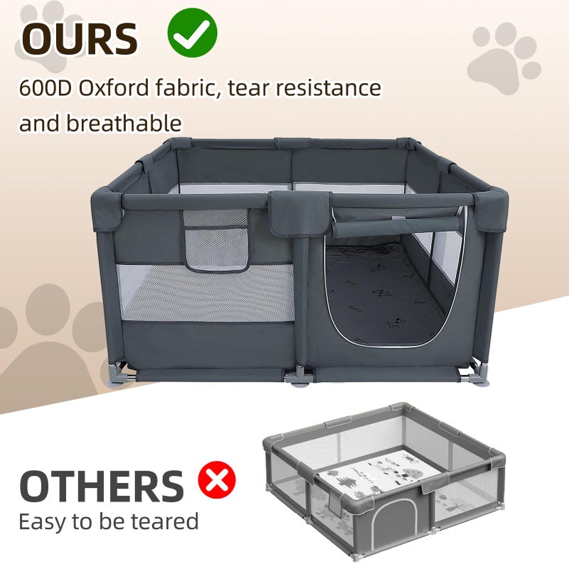 HOMIMP Dog Playpen Oxford Fabric Dog Fence with Washable Pee Pads,50 x 50 x 26 Inches,Steel Pipe,Breathable Mesh, Zipper Gate, Portable Indoor Outdoor Pet Fence Cage for Whelping,Dog Kennel Crate, Grey - Image 5