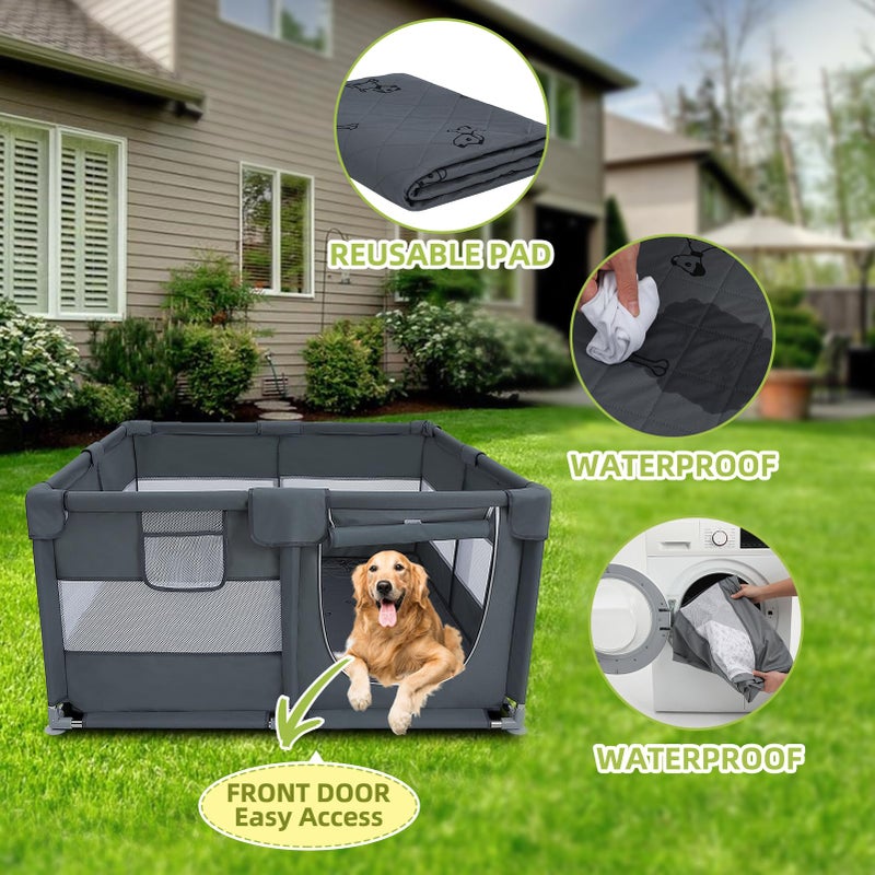 HOMIMP Dog Playpen Oxford Fabric Dog Fence with Washable Pee Pads,50 x 50 x 26 Inches,Steel Pipe,Breathable Mesh, Zipper Gate, Portable Indoor Outdoor Pet Fence Cage for Whelping,Dog Kennel Crate, Grey - Image 4
