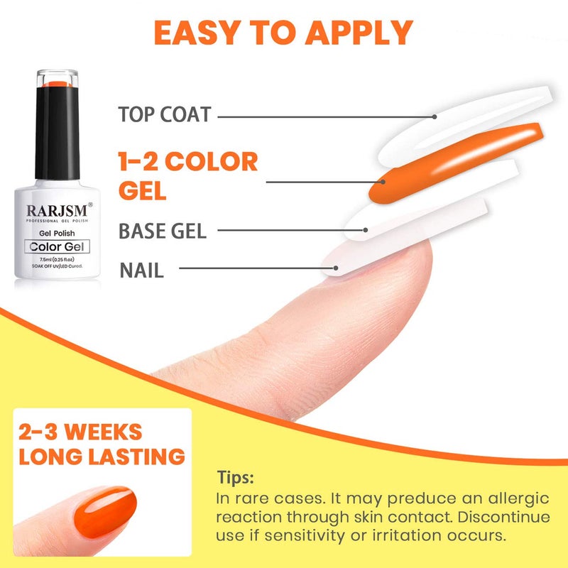 RARJSM Neon Gel Polish Set, Hot Pink Nailpolish,Yellow Green Purple Blue Orange Gel Nail Polish, Spring Summer Color Nail Polish Kit, Curing Required,6 PCS 7.5ML Nail Art - Image 5