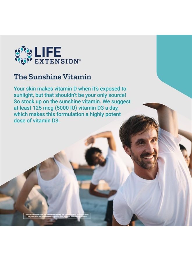 Life Extension Vitamin D3 175 mcg (7000 IU), immune system support, bone health, brain performance, gluten-free, non-GMO, once daily, two-month supply, 60 softgels - Image 5
