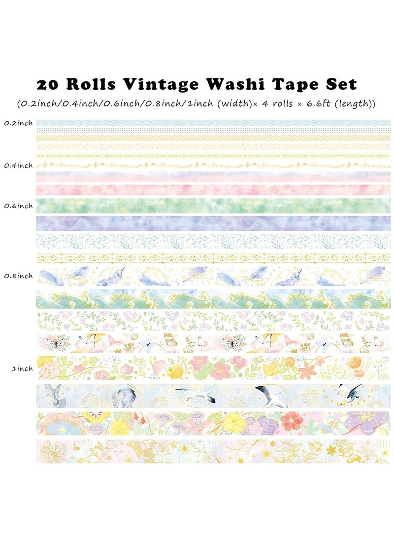 Y&D 20 Rolls Aesthetic Washi Tape Set, Wide Decorative 1/0.8/0.6/0.4/0.2" for Scrapbook Supplies, Cards, Crafts, Cute DIY Craft Decor, Gift Wrap - Image 4