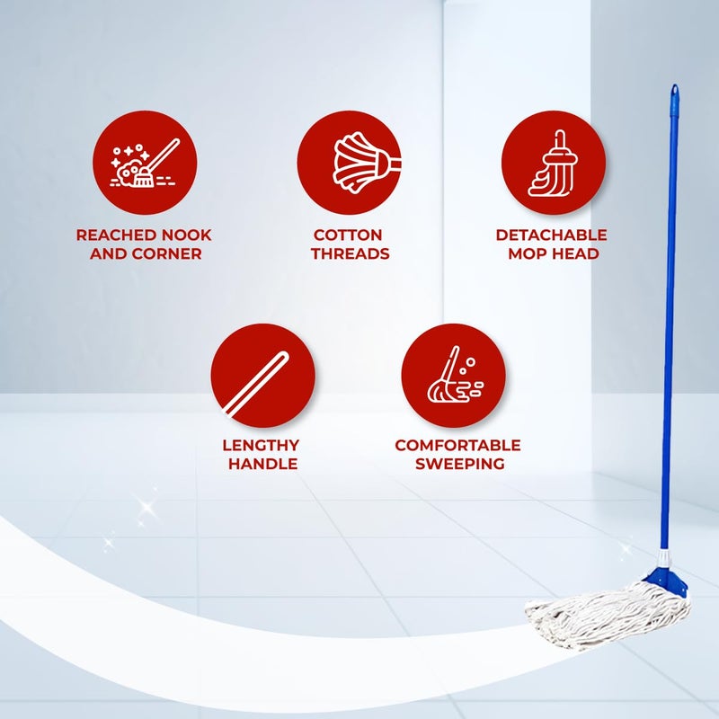 Monkey 555 ممسحة تي الشهيرة | خيوط قطنية فائقة الامتصاص | رأس ممسحة قابل للتبديل | مقبض خشبي قوي وممدود | خطاف بلاستيكي متين - Image 4