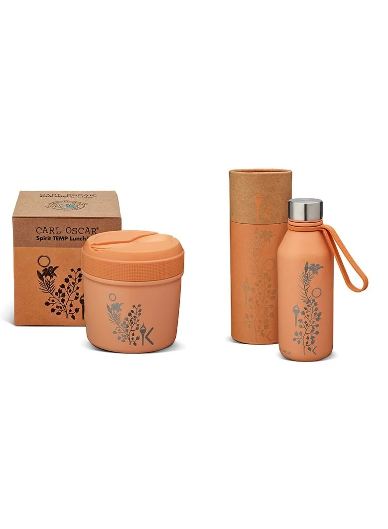 كارل أوسكار SPIRIT ENERGY 2PC Combo Pack : Lunch Jar & Flask - (Stainless steel Insulated Lunch Jar 0.5 L + Flask  0.9L) Orange