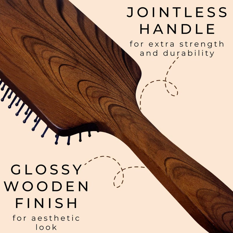 Scarlet Line Professional Maple Wood Anti Static Large Paddle Hair Brush with Curved Wooden Handle for Men and Women, Brown Colour - Image 4