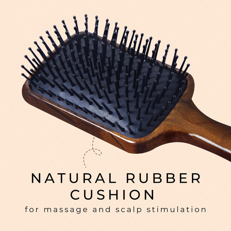 Scarlet Line Professional Maple Wood Anti Static Large Paddle Hair Brush with Curved Wooden Handle for Men and Women, Brown Colour - Image 5