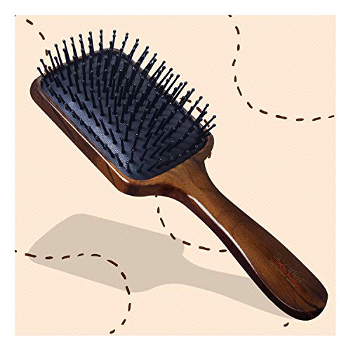 Scarlet Line Professional Maple Wood Anti Static Large Paddle Hair Brush with Curved Wooden Handle for Men and Women, Brown Colour - Image 1