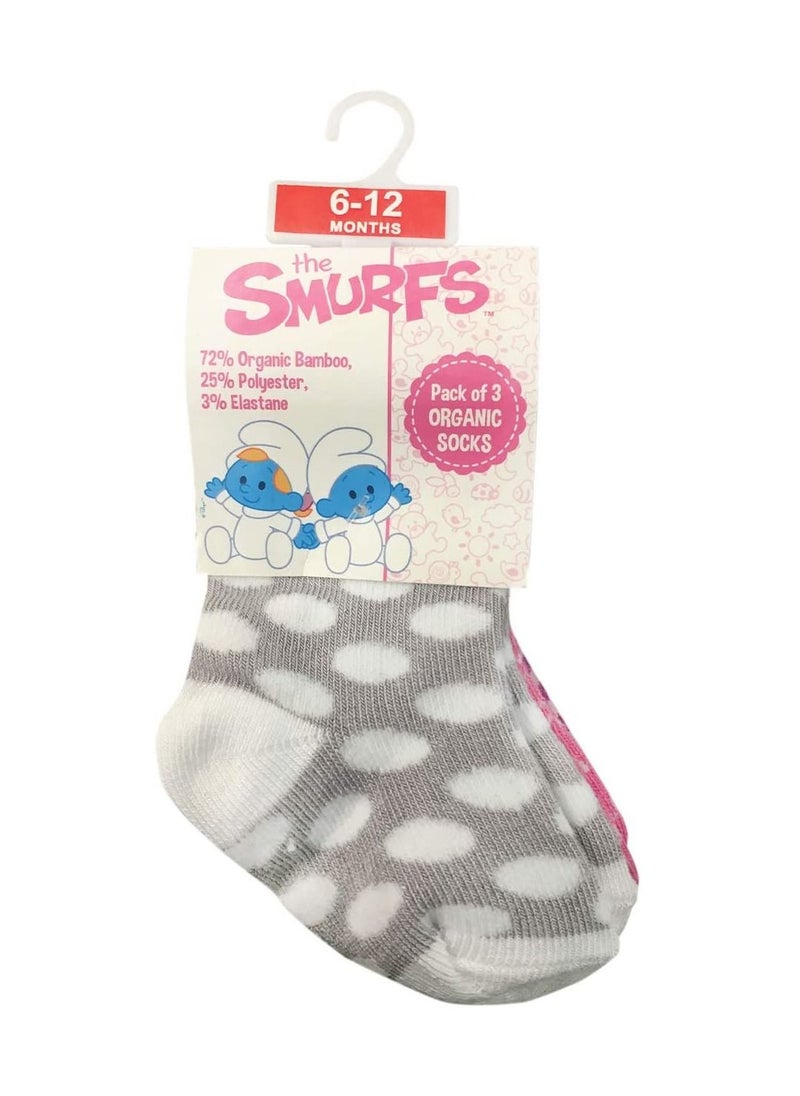 THE SMURFS Smurf Bamboo Cotton Sock - Printed (Pack Of 3) - Grey/Pink/Lavender 6-12M  - Image 1