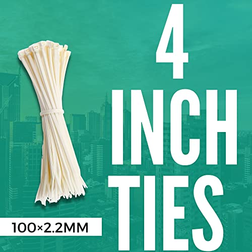 OVG Nylon Self Locking Cable Ties, White (100 mm × 2.2 mm, 4 Inch, Pack of 500 Pcs) Heavy Duty Strong Zip Ties Teeth Grip Fastener Organizer Tie - Image 4