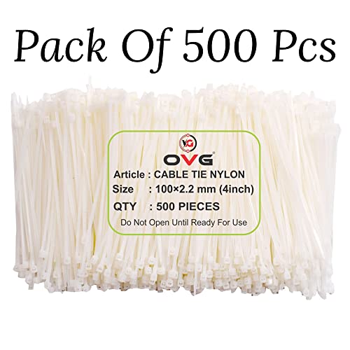 OVG Nylon Self Locking Cable Ties, White (100 mm × 2.2 mm, 4 Inch, Pack of 500 Pcs) Heavy Duty Strong Zip Ties Teeth Grip Fastener Organizer Tie - Image 3