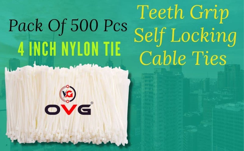 OVG Nylon Self Locking Cable Ties, White (100 mm × 2.2 mm, 4 Inch, Pack of 500 Pcs) Heavy Duty Strong Zip Ties Teeth Grip Fastener Organizer Tie - Image 5