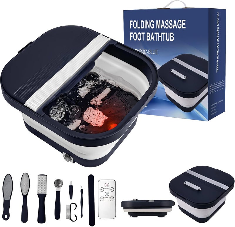 UNIFULL Collapsible Foot Bath Spa with Heat Remote Control Massage Rollers Bubble Foot Pedicure Kit Red Light Pedicure Foot Spa Foot Bath for Gifts