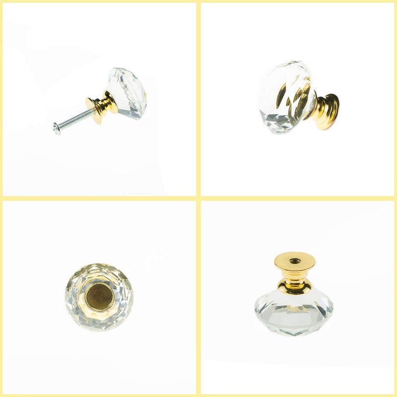 YourGift 12 Pack Drawer Knobs Diamond Shaped Crystal Glass 30mm Cabinet Knobs Pull Handles (Gold) - Image 2