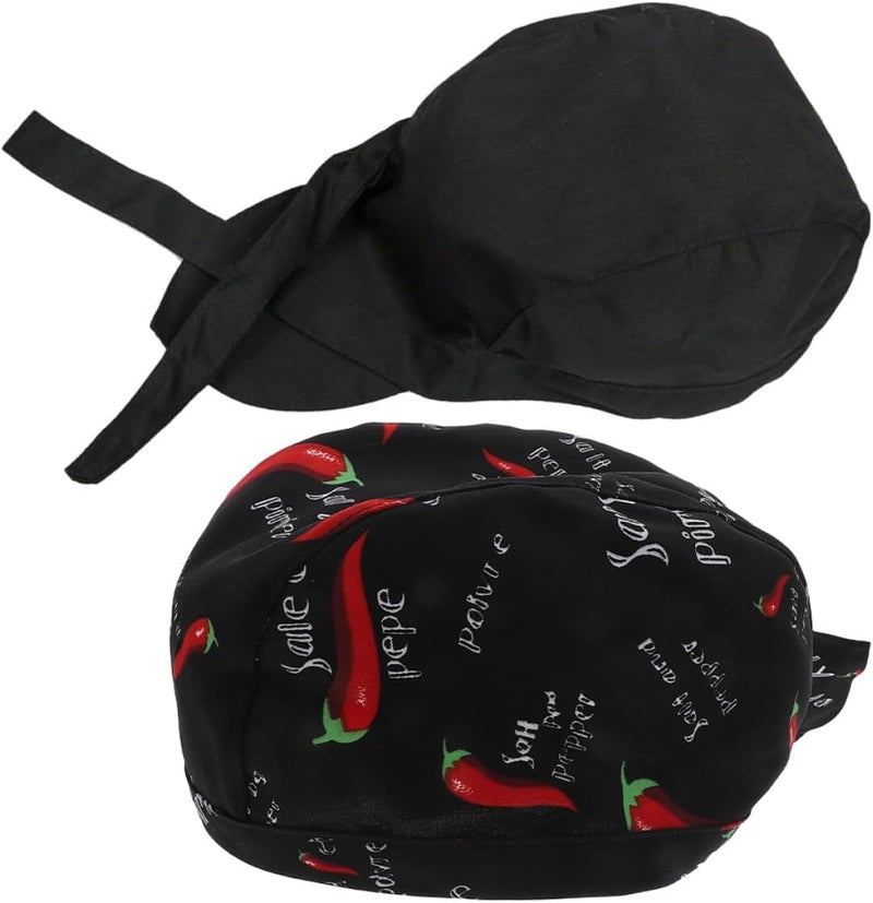 Adjustable Black Chef Hat for Women and Men, Elastic Kitchen Cooking Cap Pepper Pattern, Food Service Uniform Hat for Bakers and Cooks - Image 1