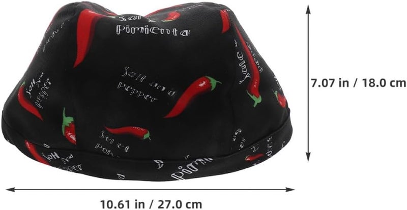 Adjustable Black Chef Hat for Women and Men, Elastic Kitchen Cooking Cap Pepper Pattern, Food Service Uniform Hat for Bakers and Cooks - Image 2