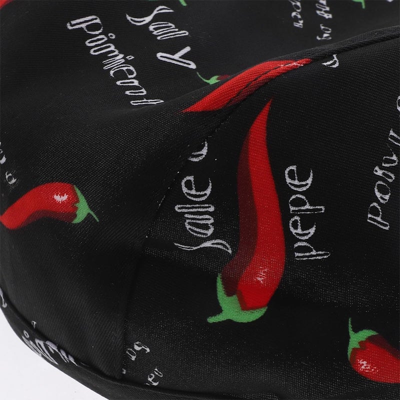 Adjustable Black Chef Hat for Women and Men, Elastic Kitchen Cooking Cap Pepper Pattern, Food Service Uniform Hat for Bakers and Cooks - Image 3