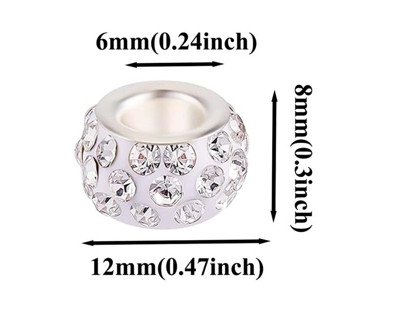 eswala Rhinestone Beads for Pens Making,120pcs 12mm Bulk Beadable Spacer Beads for Pens,Fancy European Glitter Diamond Crystal Beads for Bracelet Jewelry Making - Image 4