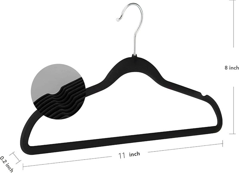 ManGotree 10 Pack (28cm) Baby Velvet Hangers, Infant and Toddler Hangers, No-Slip Children Hangers, Ultra-Slim Space Saving Kids Hangers, Sturdy &urable Clothes Hangers. (Black) - Image 2