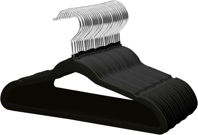 ManGotree 10 Pack (28cm) Baby Velvet Hangers, Infant and Toddler Hangers, No-Slip Children Hangers, Ultra-Slim Space Saving Kids Hangers, Sturdy &urable Clothes Hangers. (Black) - Image 1