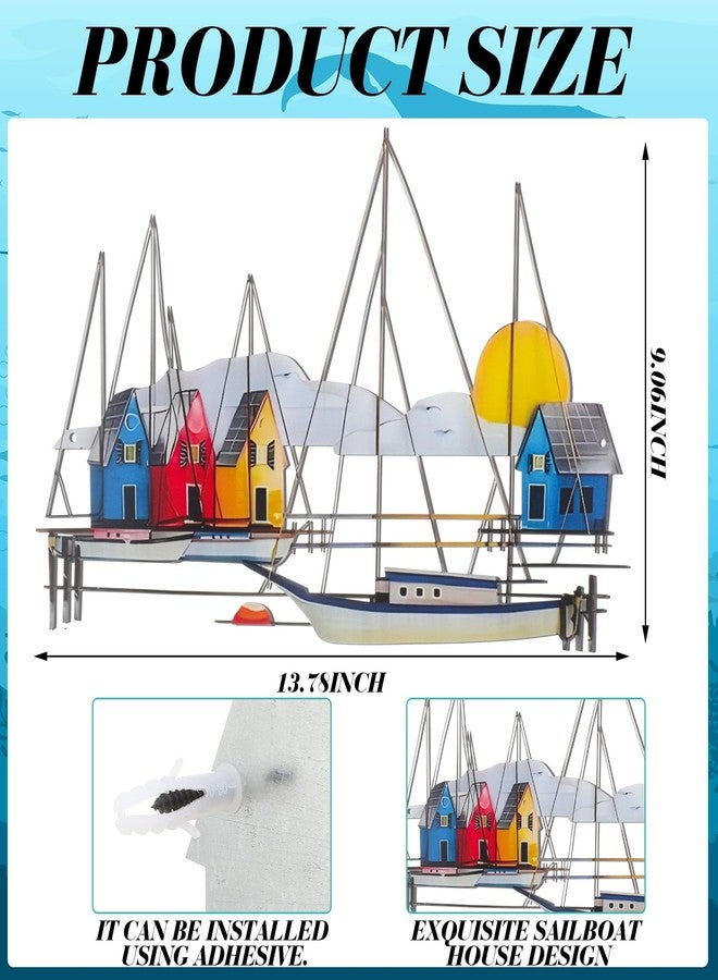 Otoolling Metal Ship Wall Decor Sailing Boat Ornament Large Sailboat Wall Sculpture Coastal Nautical Hanging Decor Art for Living Room Bedroom Indoor Outdoor(Classic) - Image 2