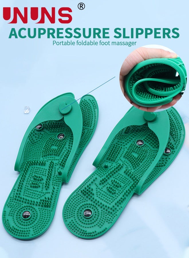 UNUNS Portable Massage Slippers,1 Pair Foldable Dismountable Massage Slippers for Feet,Non-Slip Unisex Massage Sandals Men/Women Stress Relief for Bath,Green - Image 2
