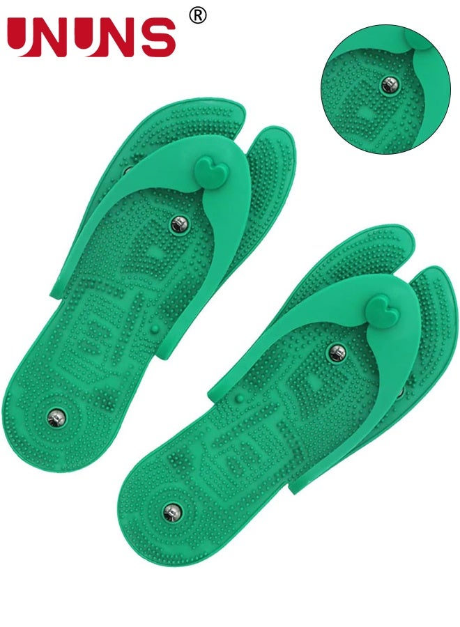 UNUNS Portable Massage Slippers,1 Pair Foldable Dismountable Massage Slippers for Feet,Non-Slip Unisex Massage Sandals Men/Women Stress Relief for Bath,Green - Image 1