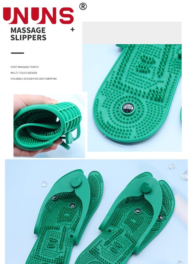 UNUNS Portable Massage Slippers,1 Pair Foldable Dismountable Massage Slippers for Feet,Non-Slip Unisex Massage Sandals Men/Women Stress Relief for Bath,Green - Image 5